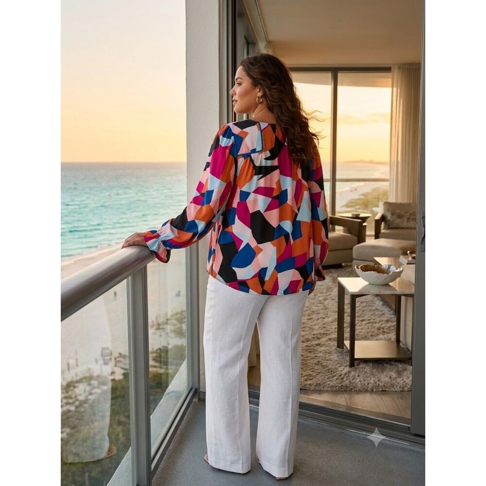 Colorful Abstract Print Blouse - Women's Blouse Tops Multicolor XL